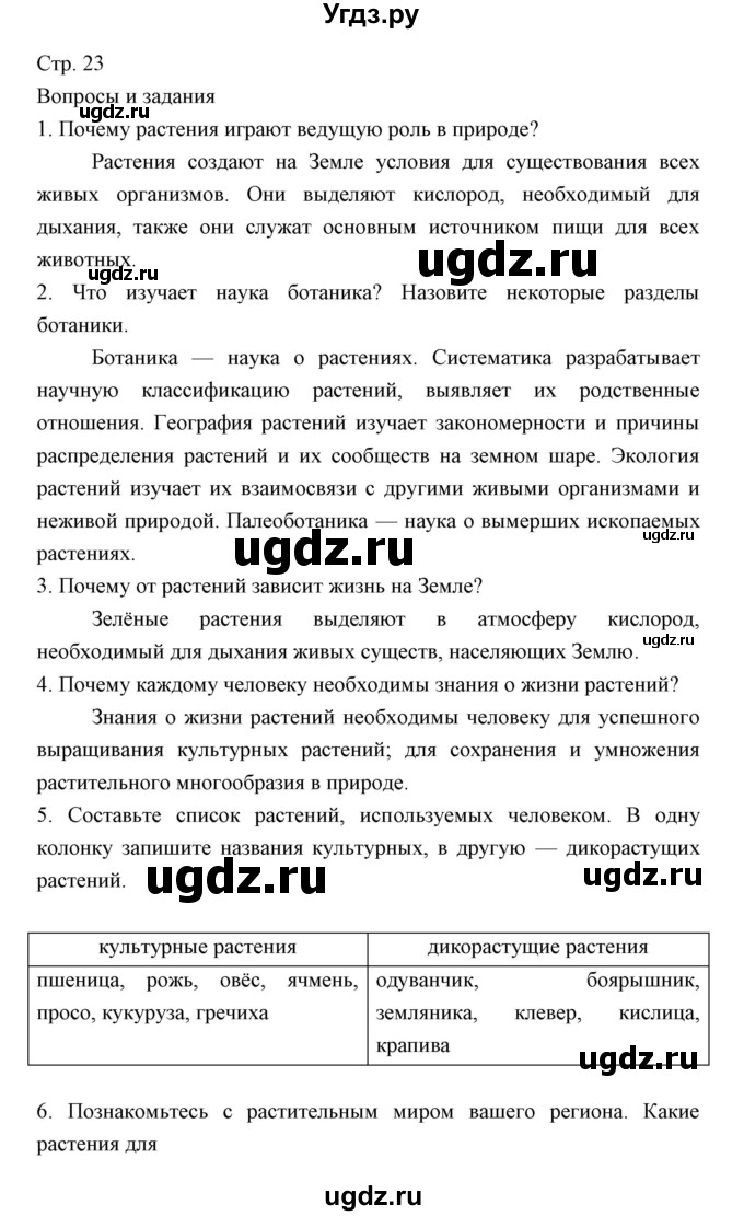 ГДЗ (Решебник) по биологии 5 класс Трайтак Д.И. / страница / 23