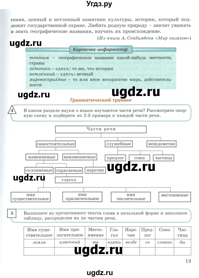 ГДЗ (Учебник) по русскому языку 9 класс Жанпейс У.А. / часть 1. страница / 13