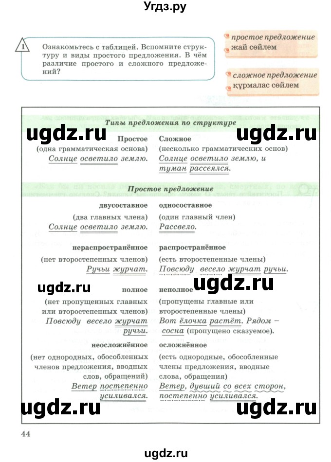 ГДЗ (Учебник) по русскому языку 9 класс Жанпейс У.А. / часть 1. страница / 44