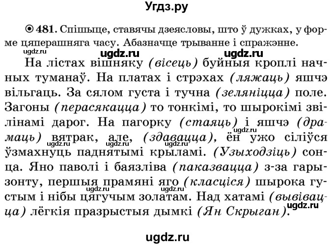 ГДЗ (Учебник) по белорусскому языку 6 класс Красней В. П. / практыкаванне / 481