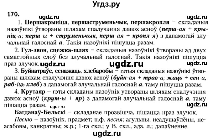 ГДЗ (Решебник №2) по белорусскому языку 6 класс Красней В. П. / практыкаванне / 170