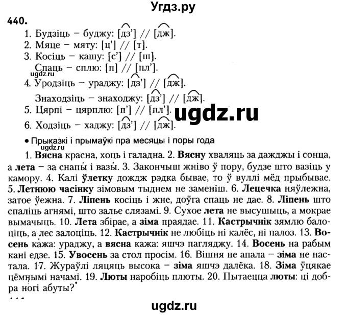 ГДЗ (Решебник №2) по белорусскому языку 6 класс Красней В. П. / практыкаванне / 440