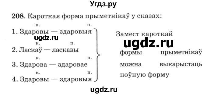 ГДЗ (Решебник №3) по белорусскому языку 6 класс Красней В. П. / практыкаванне / 208