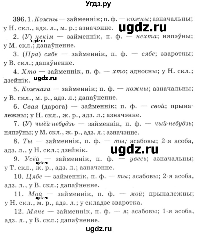 ГДЗ (Решебник №3) по белорусскому языку 6 класс Красней В. П. / практыкаванне / 396