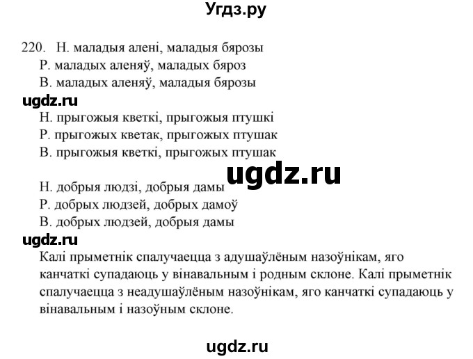 ГДЗ (Решебник №1) по белорусскому языку 6 класс Красней В. П. / практыкаванне / 220