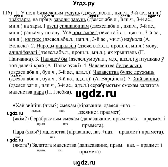 ГДЗ (Решебник к учебнику 2020) по белорусскому языку 8 класс Бадзевіч З. І. / учебник 2020 / практыкаванне / 116