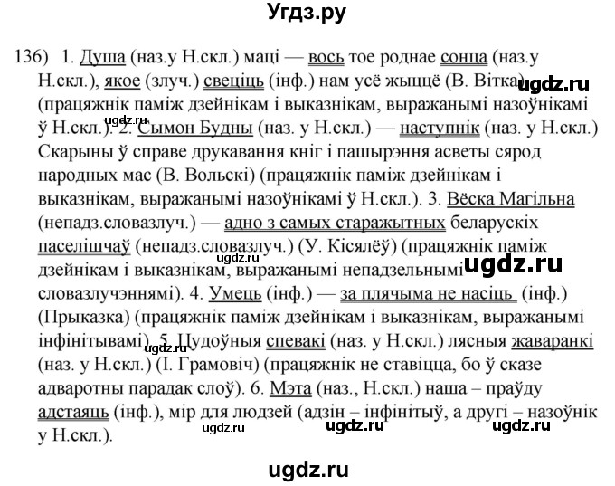 ГДЗ (Решебник к учебнику 2020) по белорусскому языку 8 класс Бадзевіч З. І. / учебник 2020 / практыкаванне / 136