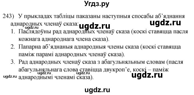ГДЗ (Решебник к учебнику 2020) по белорусскому языку 8 класс Бадзевіч З. І. / учебник 2020 / практыкаванне / 243