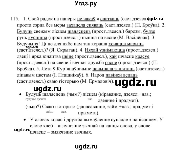 ГДЗ (Решебник №1 к учебнику 2016) по белорусскому языку 8 класс Бадзевіч З. І. / учебник 2016 / практыкаванне / 115