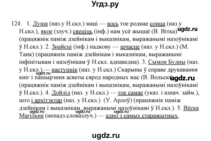 ГДЗ (Решебник №1 к учебнику 2016) по белорусскому языку 8 класс Бадзевіч З. І. / учебник 2016 / практыкаванне / 124