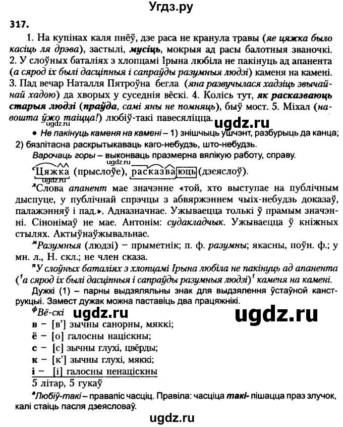 ГДЗ (Решебник №2 к учебнику 2016) по белорусскому языку 8 класс Бадзевіч З. І. / учебник 2016 / практыкаванне / 317