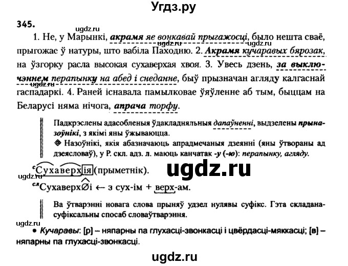 ГДЗ (Решебник №2 к учебнику 2016) по белорусскому языку 8 класс Бадзевіч З. І. / учебник 2016 / практыкаванне / 345