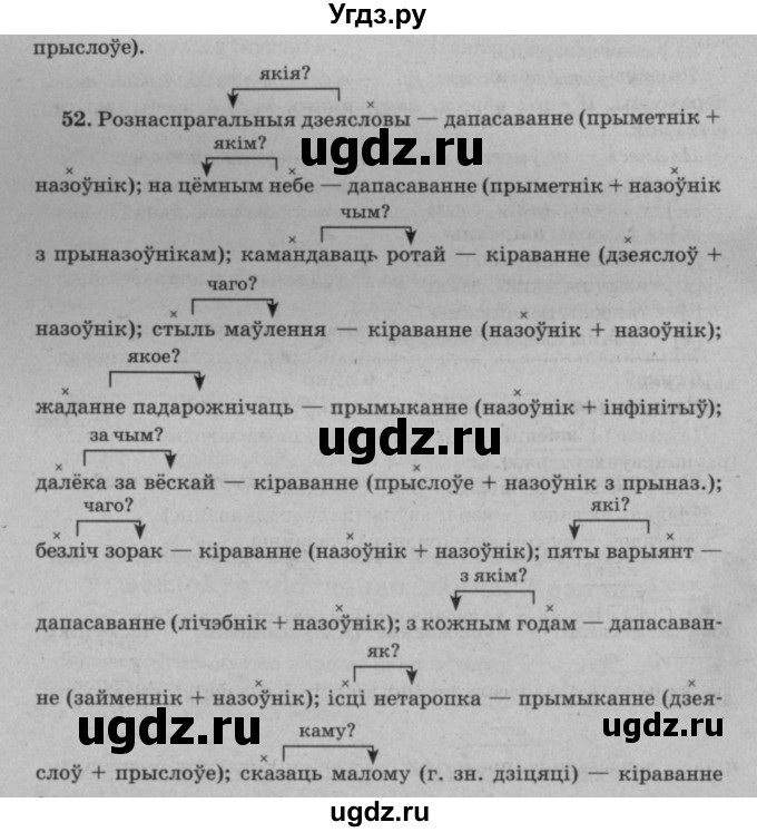 ГДЗ (Решебник №3 к учебнику 2016) по белорусскому языку 8 класс Бадзевіч З. І. / учебник 2016 / практыкаванне / 52