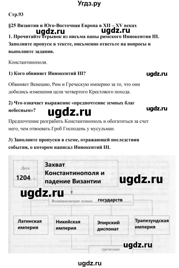 ГДЗ (Решебник) по истории 6 класс (рабочая тетрадь) Баранов П.А. / страница / 93