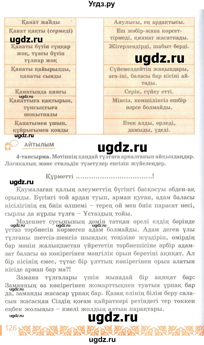 ГДЗ (Учебник) по казахскому языку 10 класс Балтабаева Ж.К. / страница (бет) / 126