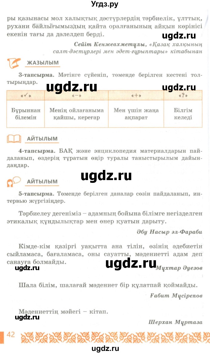 ГДЗ (Учебник) по казахскому языку 10 класс Балтабаева Ж.К. / страница (бет) / 42