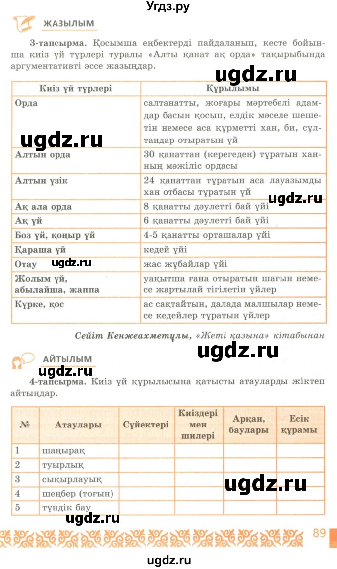 ГДЗ (Учебник) по казахскому языку 10 класс Балтабаева Ж.К. / страница (бет) / 89