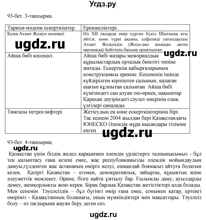 ГДЗ (Решебник) по казахскому языку 10 класс Балтабаева Ж.К. / страница (бет) / 93