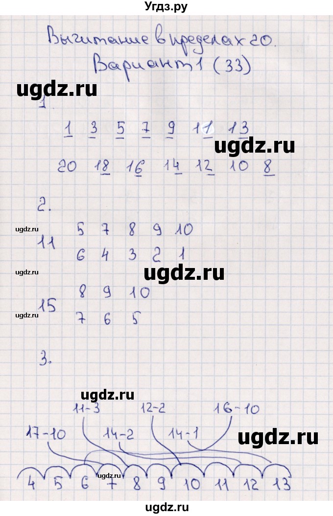 ГДЗ (Решебник) по математике 1 класс (самостоятельные работы к учебнику Моро) Самсонова Л.Ю. / часть 2 / вычитание в пределах 20 / Вариант 1