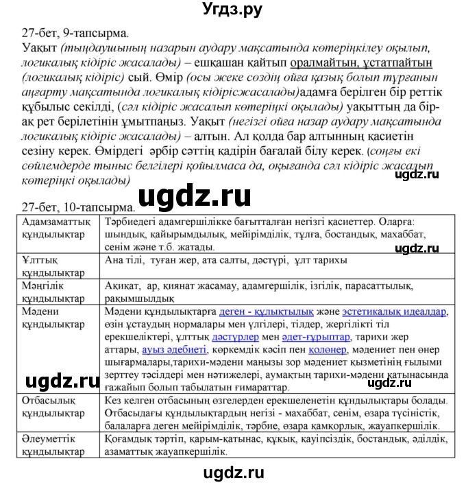 ГДЗ (Решебник) по казахскому языку 8 класс Аринова Б. / страница (бет) / 27