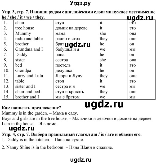 ГДЗ (Решебник) по английскому языку 2 класс ( грамматический тренажёр Spotlight) Юшина Д. Г. / страница / 7