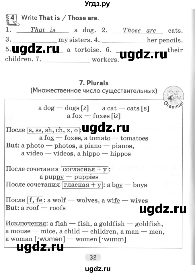 ГДЗ (Учебник) по английскому языку 4 класс (тетрадь по грамматике) Севрюкова Т.Ю. / страница / 32