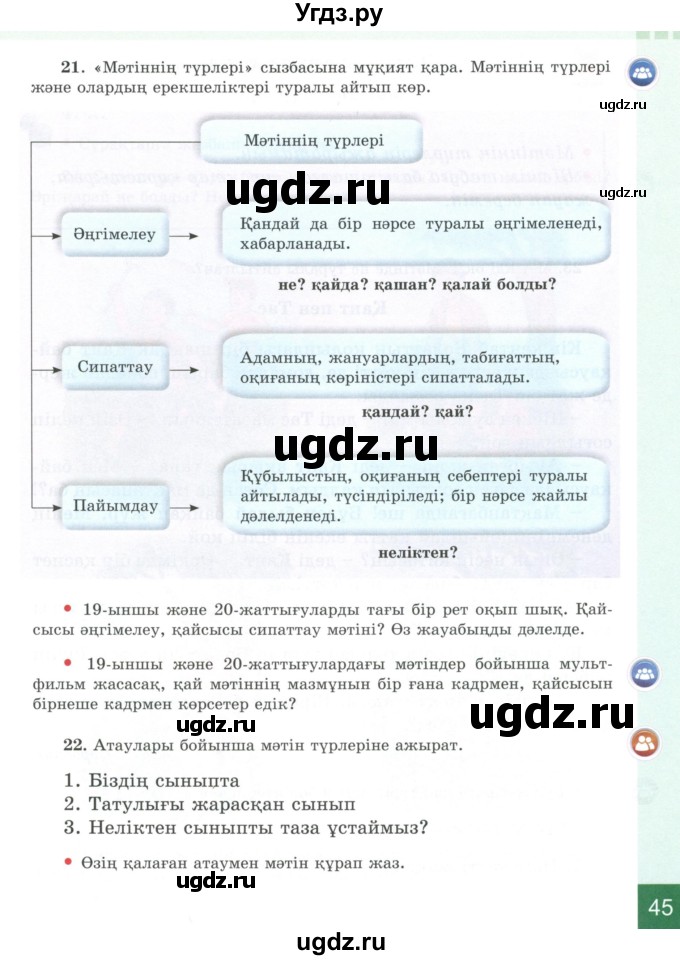 ГДЗ (Учебник) по казахскому языку 4 класс Жұмабаева Ә.Е. / 1-бөлiм. бет / 45