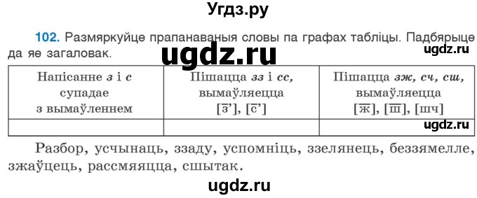 ГДЗ (Учебник) по белорусскому языку 6 класс Валочка Г.М. / практыкаванне / 102