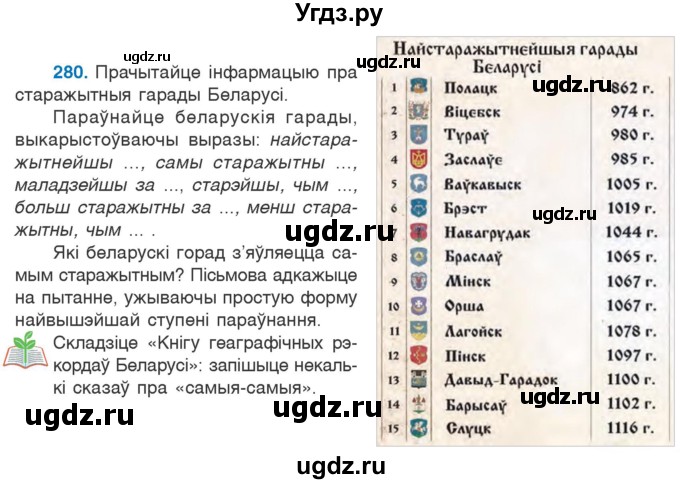 ГДЗ (Учебник) по белорусскому языку 6 класс Валочка Г.М. / практыкаванне / 280