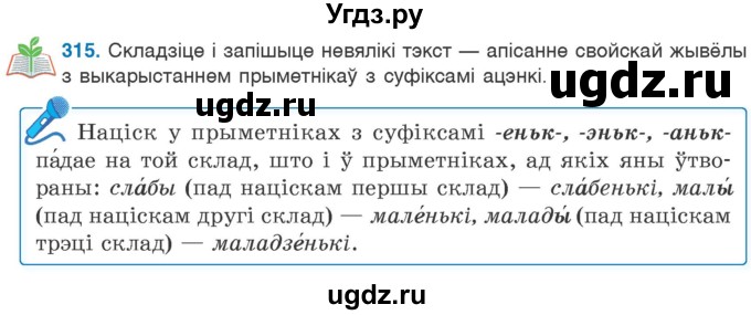 ГДЗ (Учебник) по белорусскому языку 6 класс Валочка Г.М. / практыкаванне / 315