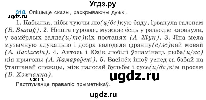 ГДЗ (Учебник) по белорусскому языку 6 класс Валочка Г.М. / практыкаванне / 318