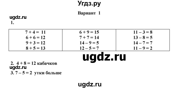 ГДЗ (Решебник к учебнику 2023) по математике 1 класс (тетрадь для проверочных работ) В.Н. Рудницкая / проверочная работа 8 - итоговая проверочная работа (вариант) / 1