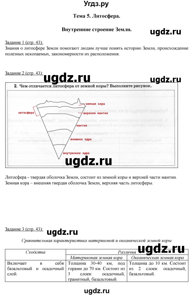 ГДЗ (Решебник) по географии 5 класс (рабочая тетрадь Землеведение) Румянцев А.В. / страница / 43