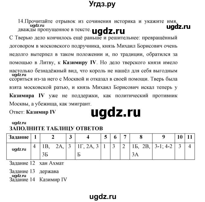 ГДЗ (Решебник) по истории 6 класс (контрольные работы) И.А. Артасов / проверочная работа 9 / вариант 2 (упражнение) / 14