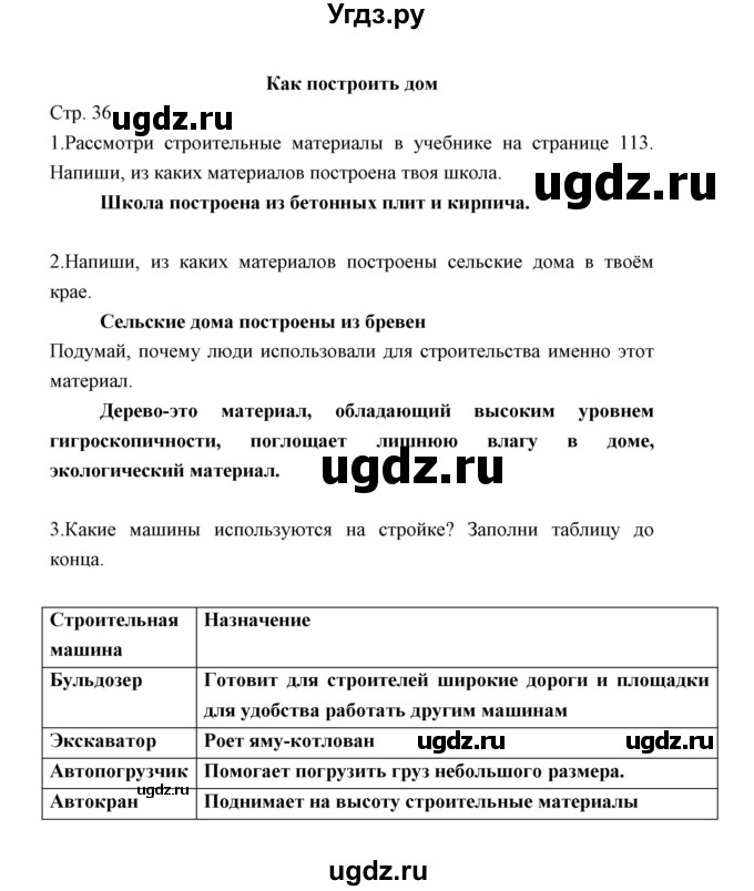 ГДЗ (Решебник) по окружающему миру 2 класс (рабочая тетрадь) Соколова Н.А. / часть 1. тема / Как построить дом