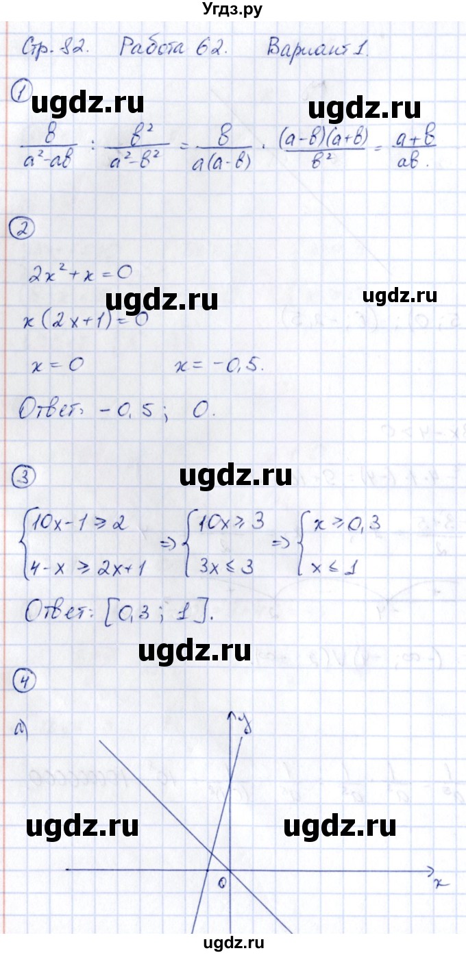 ГДЗ (Решебник) по алгебре 9 класс (сборник заданий) Кузнецова Л.В. / раздел 1 / работа 62. вариант / 1