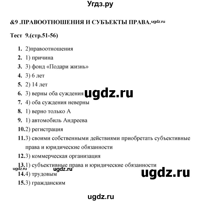 ГДЗ (Решебник) по обществознанию 9 класс (тесты) С. В. Краюшкина / тест 9 (часть) / 1