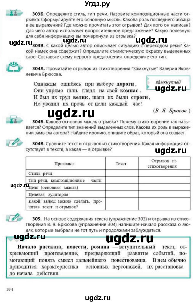 ГДЗ (Учебник) по русскому языку 9 класс Сабитова З.К. / страница / 194