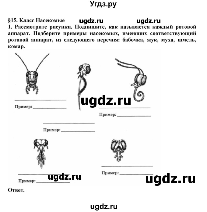 ГДЗ (Решебник) по биологии 7 класс (рабочая тетрадь) В. В. Латюшин / параграф 15 (упражнение) / 1