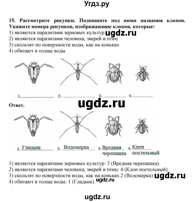 ГДЗ (Решебник) по биологии 7 класс (рабочая тетрадь) В. В. Латюшин / параграф 17 (упражнение) / 15