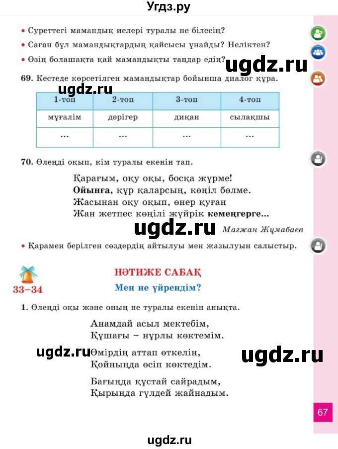 ГДЗ (Учебник) по казахскому языку 2 класс Жұмабаева Ә.Е. / бөлім 1. бет / 67