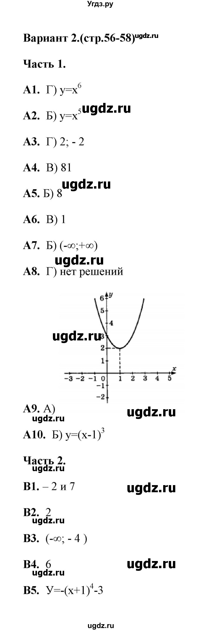 ГДЗ (Решебник) по алгебре 9 класс (тесты) Е.М. Ключникова / тема 4 (вариант) / 2