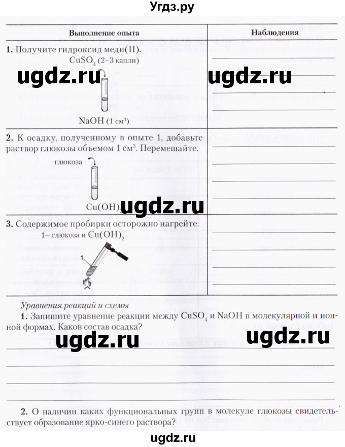 ГДЗ (Тетрадь) по химии 10 класс (тетрадь для практических работ) Борушко И.И. / приложение / лабораторный опыт / 6(продолжение 2)