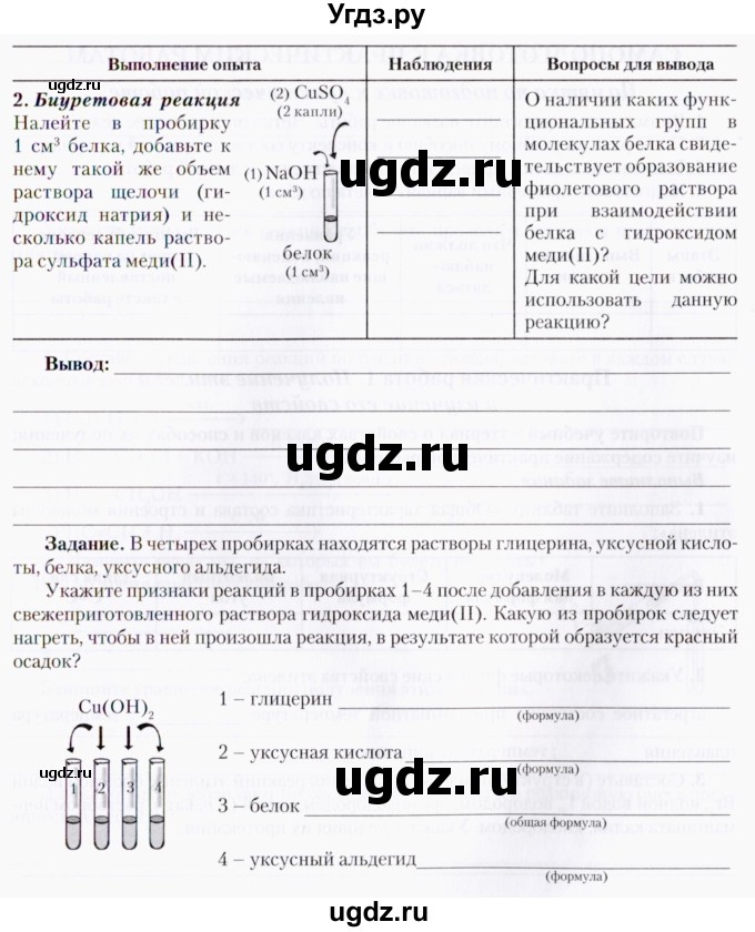 ГДЗ (Тетрадь) по химии 10 класс (тетрадь для практических работ) Борушко И.И. / приложение / лабораторный опыт / 8(продолжение 2)