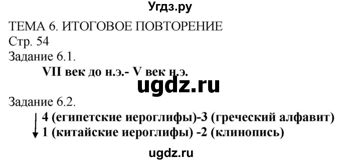 ГДЗ (Решебник) по истории 5 класс (рабочая тетрадь с комплектом контурных карт (Древнего мира)) Пономарев М.В. / страница / 54