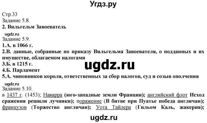 ГДЗ (Решебник) по истории 6 класс (рабочая тетрадь с комплектом контурных карт) Пономарев М.В. / страница / 33