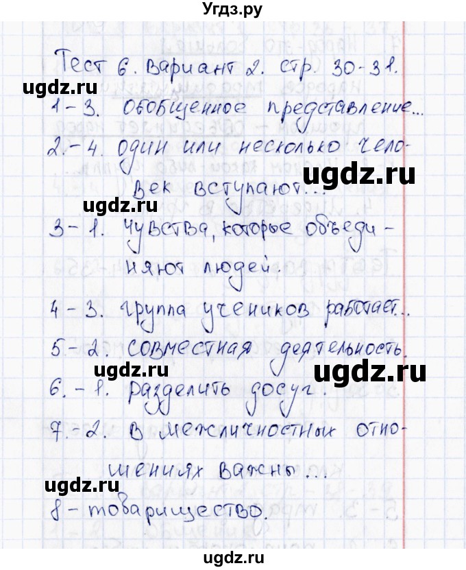 ГДЗ (Решебник) по обществознанию 6 класс (тесты) Т. В. Коваль / тест 6 (вариант) / 2