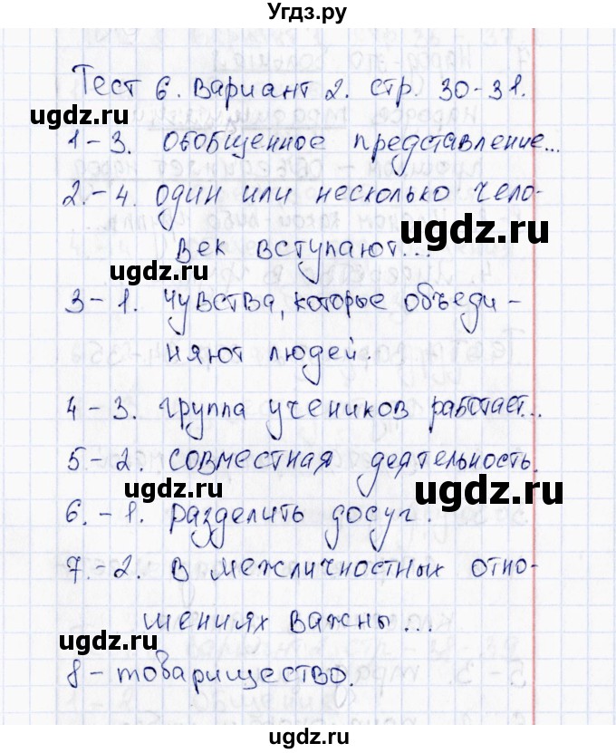 ГДЗ (Решебник 2016) по обществознанию 6 класс (тесты) Т. В. Коваль / тест 6 / Вариант 2