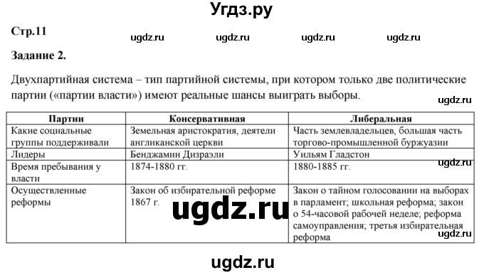 ГДЗ (Решебник) по истории 8 класс (рабочая тетрадь) Румянцев В.Я. / часть 2. страница / 11