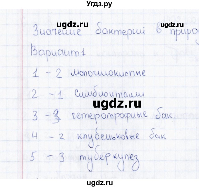 ГДЗ (Решебник) по биологии 5 класс (тесты) Н. А. Богданов / Значение бактерий в природе и для человека (вариант) / 1